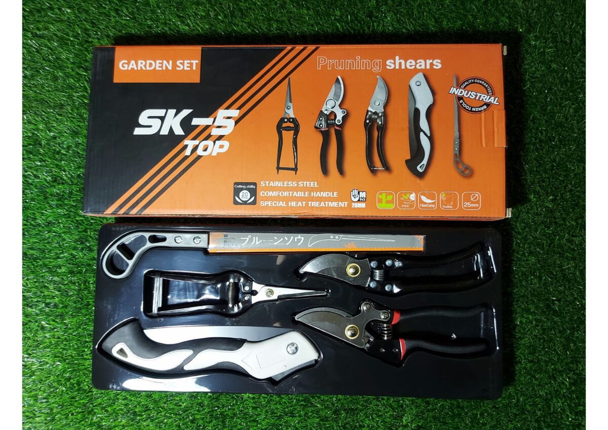 ست 5 تکه ابزار باغبانی حرفه‌ای با تیغه فولادی SK-5 (مدل 1) - مجموعه کامل هرس و مراقبت از باغ
